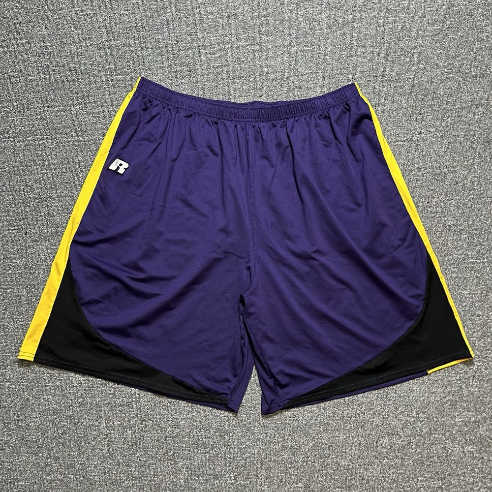 Russell Athletic Purple Yellow Black Mesh Shorts Size XXL Basketball Fit